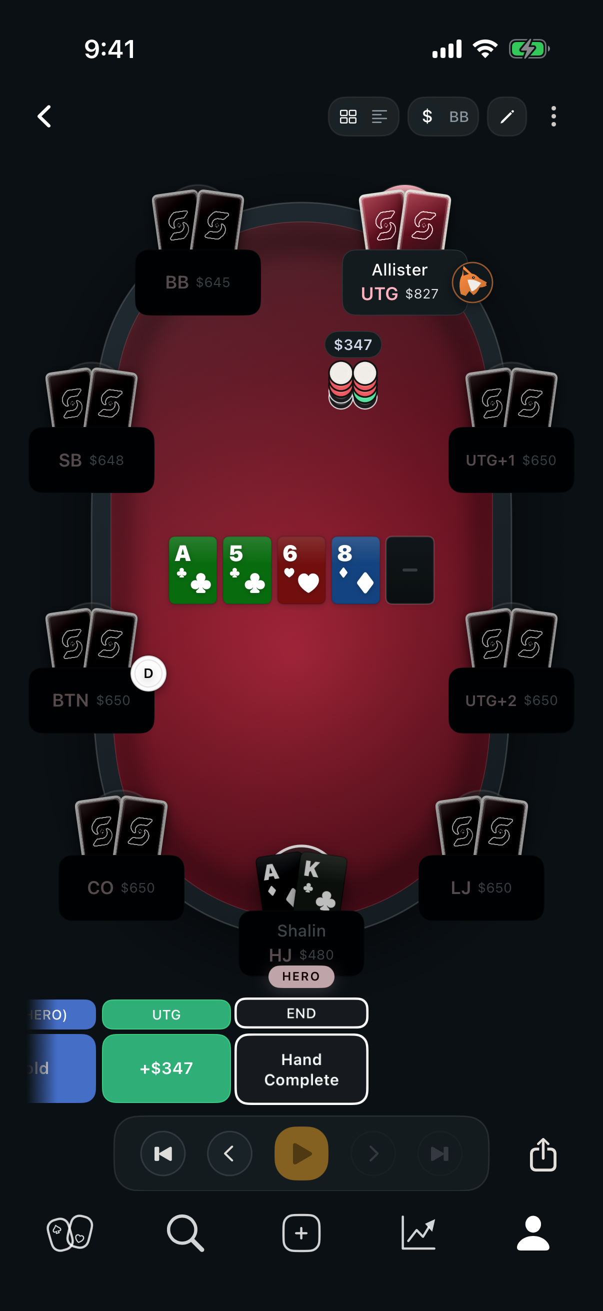 A hand replay at the poker table