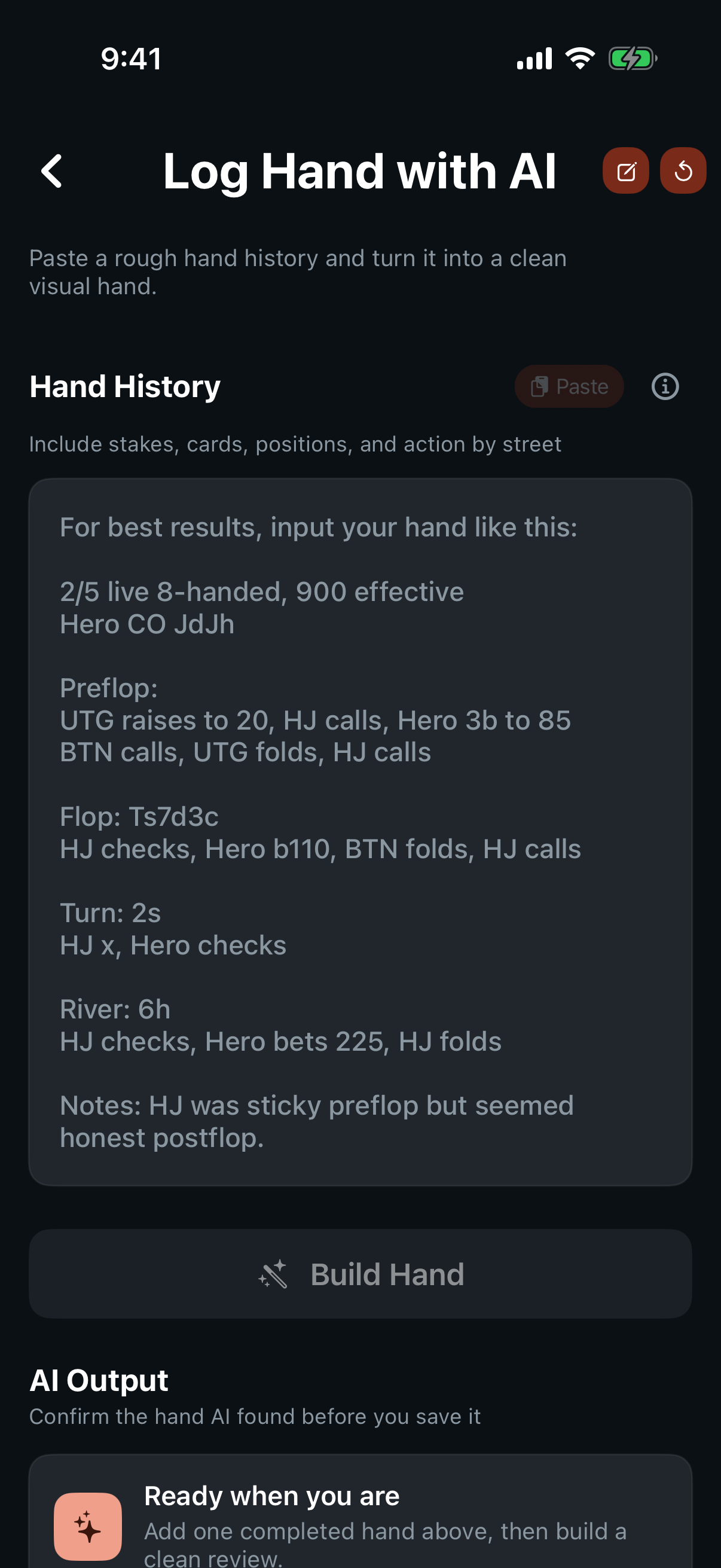AI assisted hand logging in Showdown