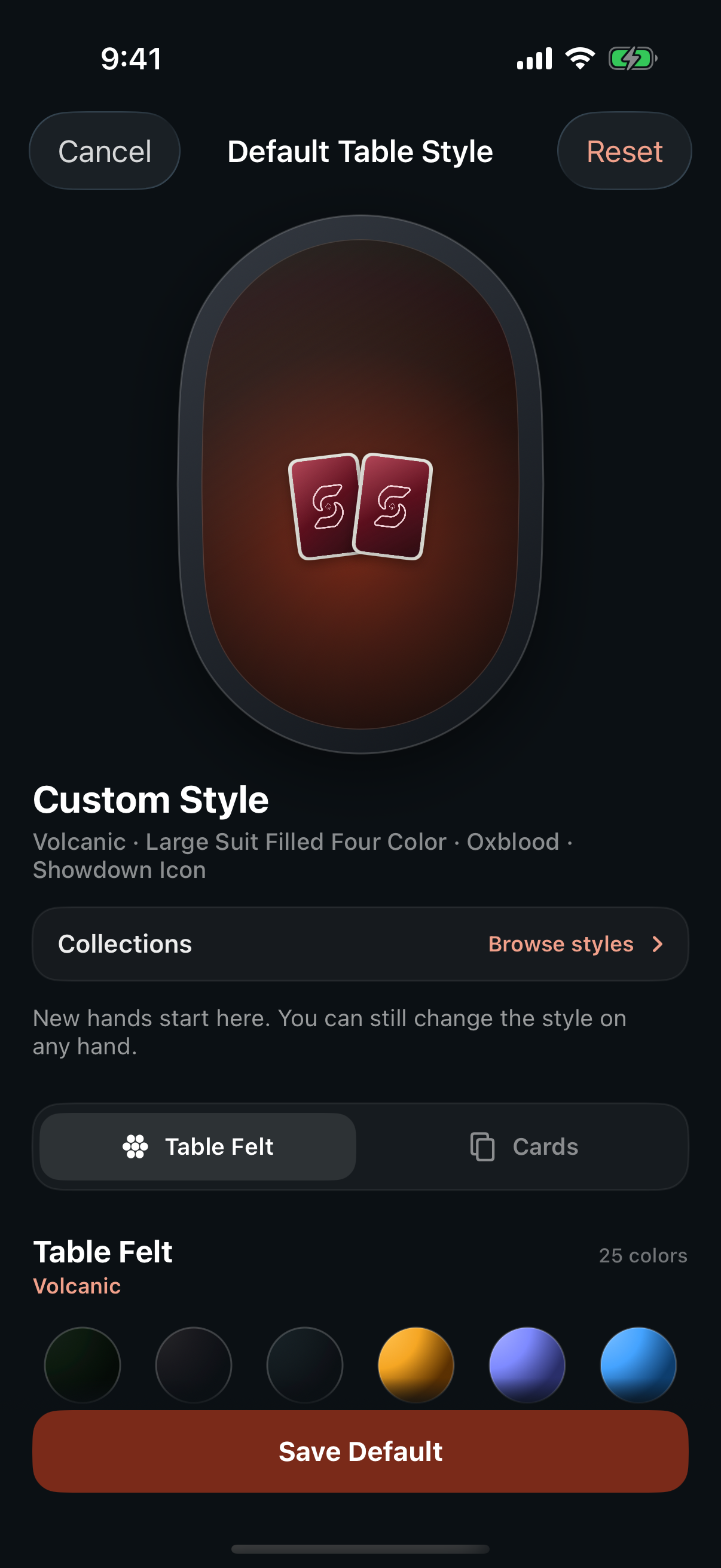 Latest Showdown table felt editor